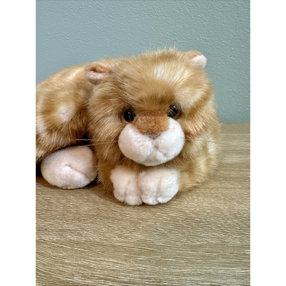 Russ Berrie BRANDY Realistic Tabby‎ Cat Plush Stuffed Animal Lifelike Vtg 9x4"